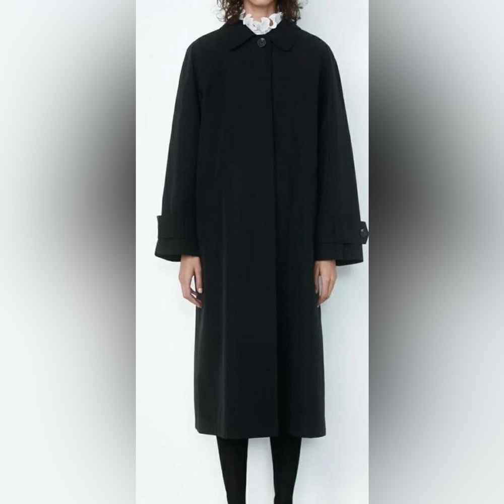 Zara ZW COLLECTION OVERSIZED WATER REPELLENT TRENCH COAT. Black. Size XS. NWT. - Picture 5 of 15